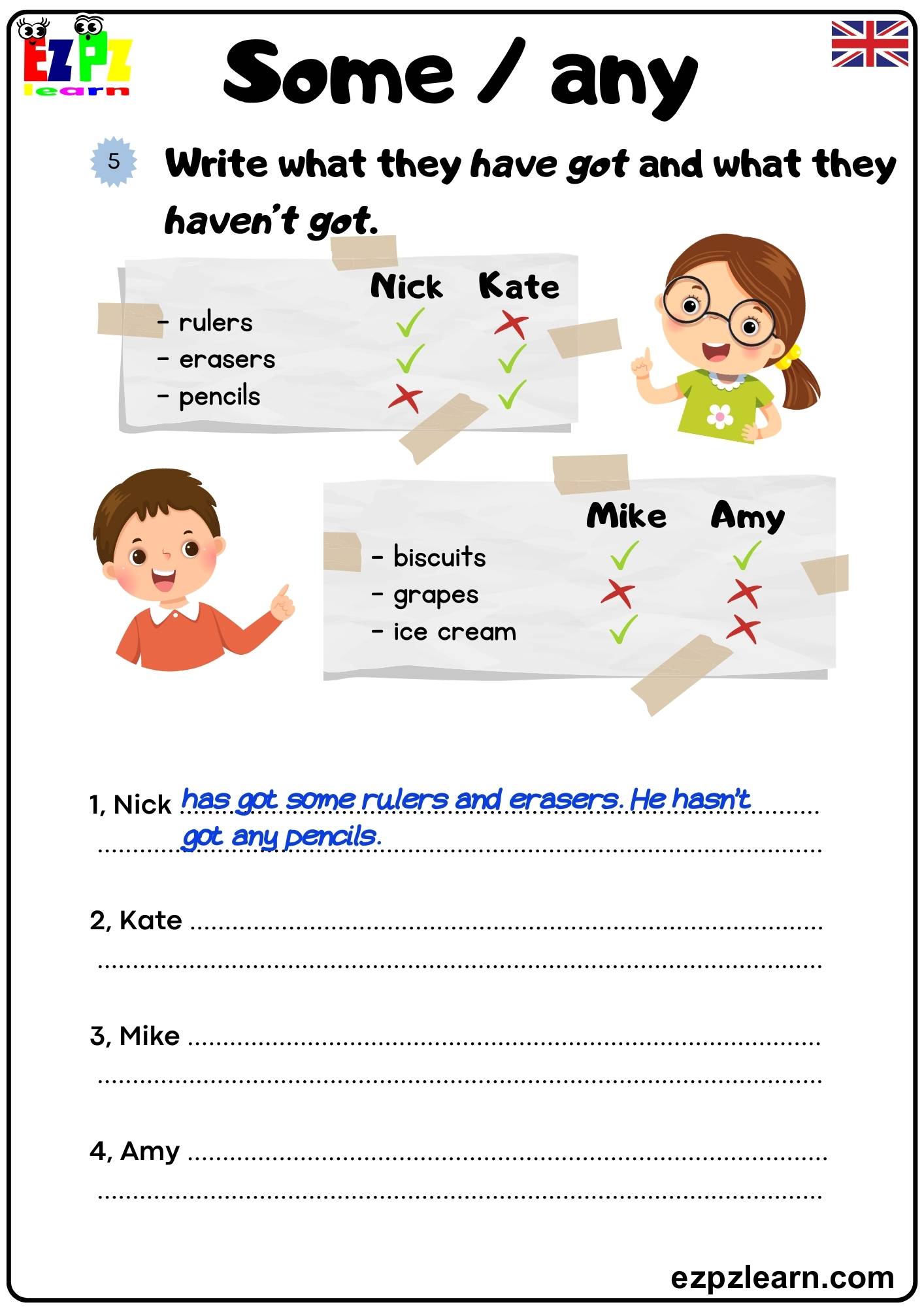 Some/Any Countable and Uncountable Nouns Look at the Charts then Write the Sentences Have Got Bk1 Free pdf